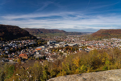 High angle view of townscape against sky