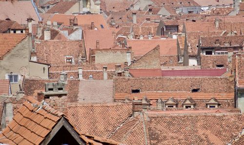 High angle view of buildings in city