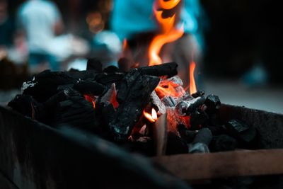 Close-up of burning firewood