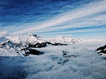 Scenic view of snowcapped mountains against sky