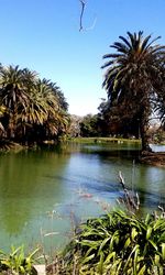 Scenic view of lake against clear sky