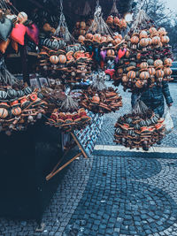 High angle view of fruits for sale in street market