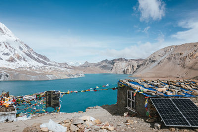 Scenic view of snowcapped mountains against sky