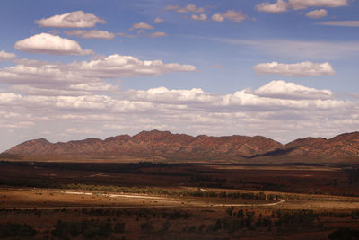 View of desert against cloudy sky