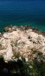 High angle view of rocks on shore