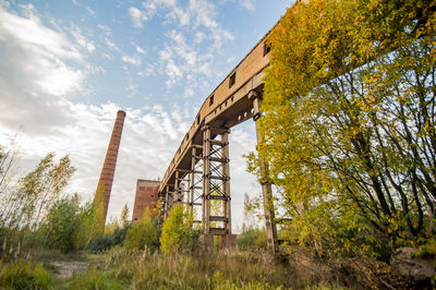 Low angle view of abandoned building against sky