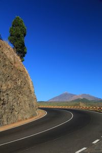 Scenic view of road against clear blue sky