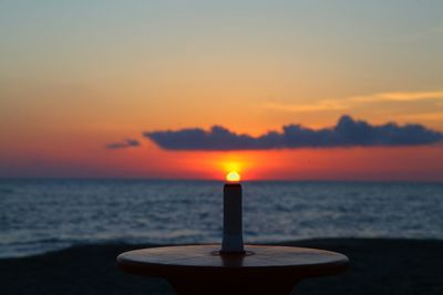 Close-up of sea against sunset sky