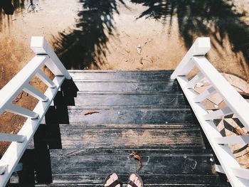 High angle view of man on staircase