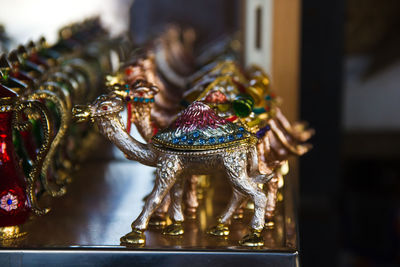 Close-up of dragon on table