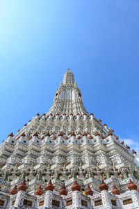 Low angle view of temple building against clear blue sky