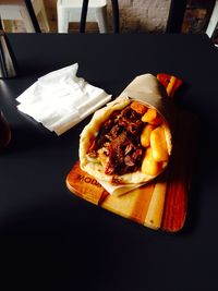 High angle view of breakfast on table