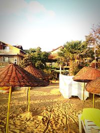 Empty chairs in front of building