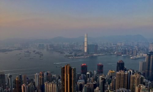 Panoramic view of city buildings against sky