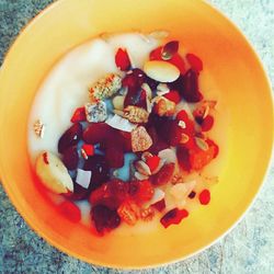 High angle view of food in bowl