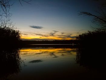 Scenic view of lake against sky during sunset