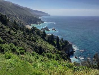 Scenic view of sea and mountains