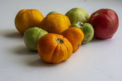 High angle view of apples on table