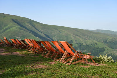 Scenic view of field against clear sky