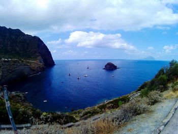 Scenic view of sea against cloudy sky