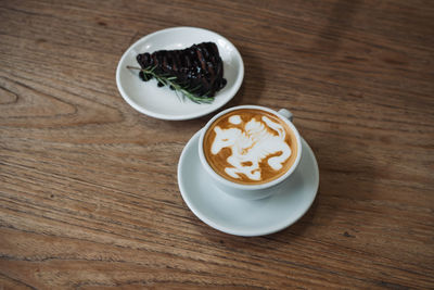 High angle view of coffee on table
