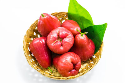 High angle view of strawberries in basket