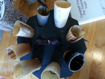 High angle view of table