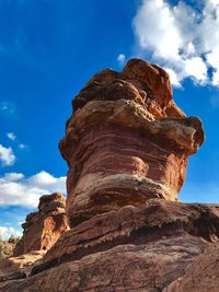 Low angle view of rock formation against sky