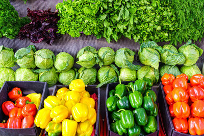 High angle view of vegetables for sale in market