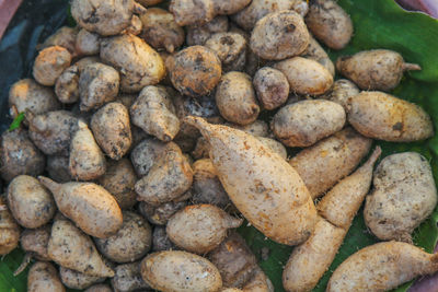 High angle view of potatoes for sale at market stall