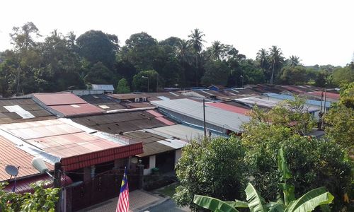 Panoramic view of built structures against clear sky