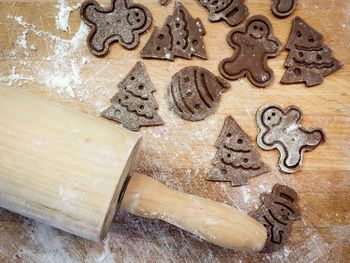 Close-up of ginger bread cookie by rolling pin