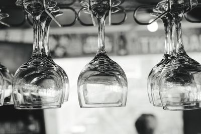 Upside down image of glass bottles