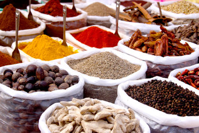 Various vegetables for sale at market stall