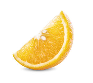 Close-up of orange slice against white background