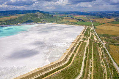 Aerial top view of a factory garbage dump. waste disposal facility.