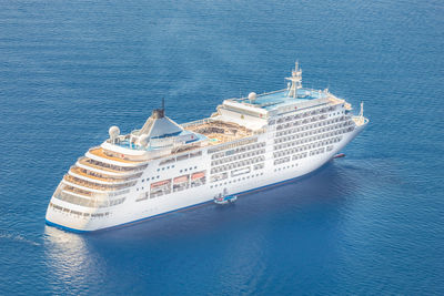 High angle view of ship by sea