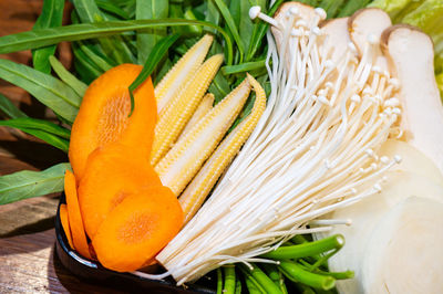 Vegetable set preparing for lunch in shabu restaurant.