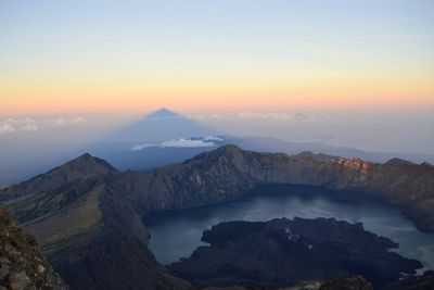 Scenic view of mountain against sky during sunset