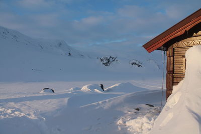 Scenic view of snowcapped mountain against sky