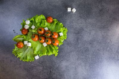 High angle view of fruits on plate