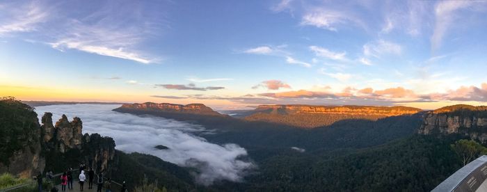 Panoramic view of mountains against sky during sunset