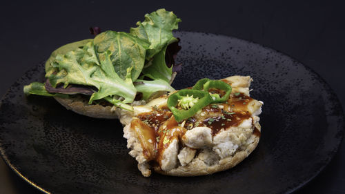 High angle view of food in plate