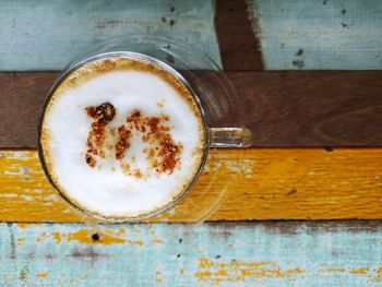 Directly above shot of cappuccino on table