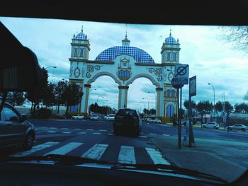 Road passing through city