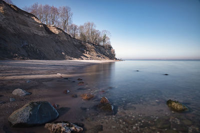 Scenic view of sea against clear sky