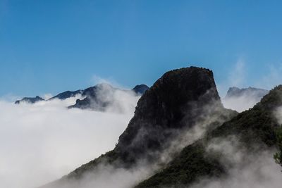 Scenic view of mountains surrounded by clouds