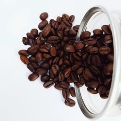 Close-up of coffee beans against white background