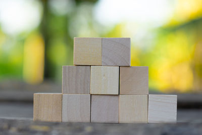 Close-up of wooden blocks on table