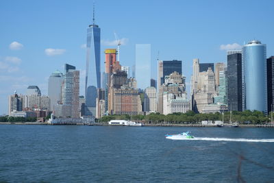 City skyline with river in background